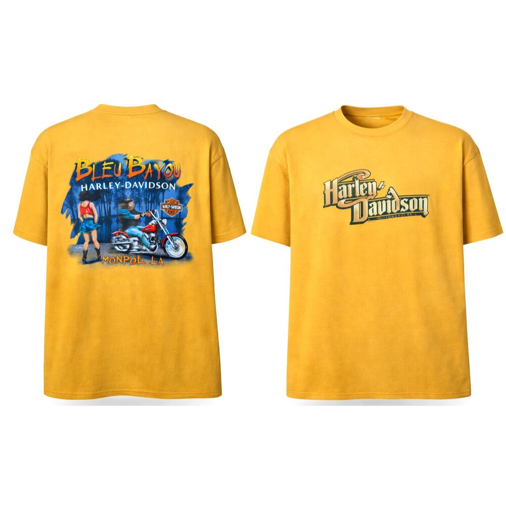 Vtg Harley-Davidson T-Shirt Yellow XL 2007 BLEU BAYOU LA 2008 Graphics